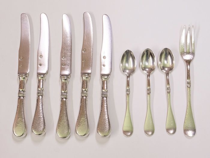 Cutlery set, 5 knives, 3 spoons, 1 fork, Art Deco - .826 silver - I. Holm / Christian F. Heise, 1904-1932 - Denmark - 1904 - 1932