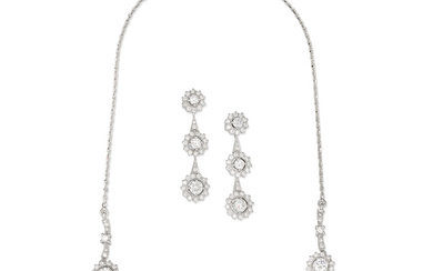 DIAMOND CLUSTER NECKLACE AND EARRING SUITE (2)
