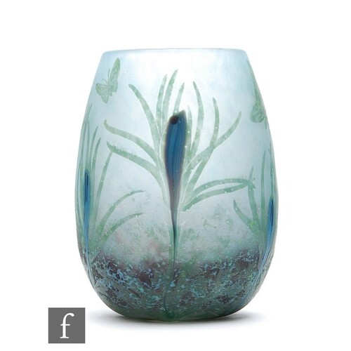 Daum - An early 20th Century cameo glass vase of swollen sle...