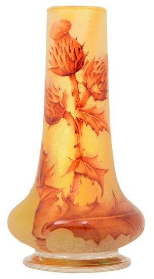 Daum, Nancy, Enameled Cameo Glass "Thistle" Vase