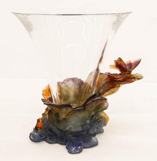 Daum ''Papillon'' Pate de Verre and Crystal Vase