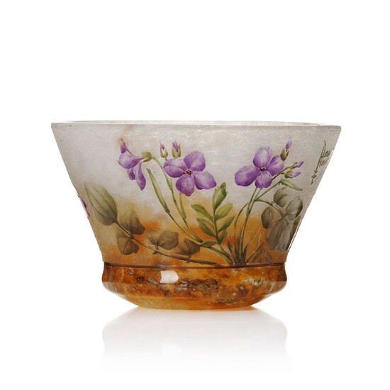 Daum, an enamel painted Art Nouveau cameo glass bowl, Nancy France