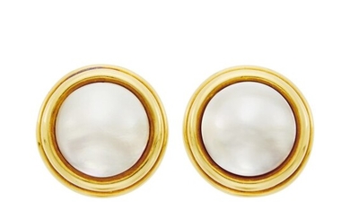 David Webb Pair of Gold and Mabé Pearl Earclips