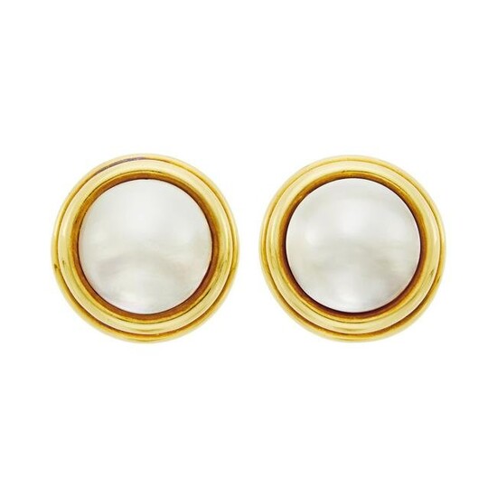 David Webb Pair of Gold and Mabé Pearl Earclips
