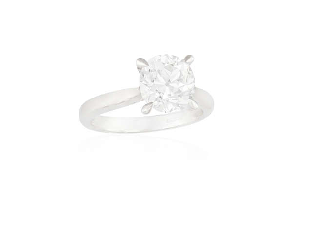 Description A DIAMOND SINGLE-STONE RING The cushion brilliant-cut diamond...