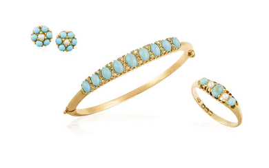 Description A TURQUOISE AND DIAMOND BANGLE WITH RING AND...