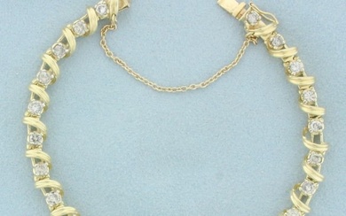 Designer Diamond Wrapped Ribbon Design Tennis Bracelet in 14k Yellow Gold