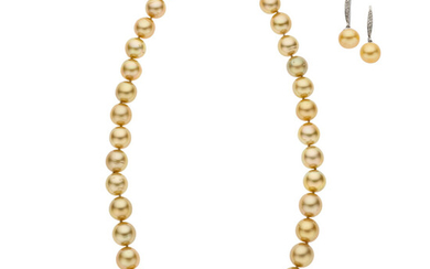 Diamond, Cultured Pearl, Gold Jewelry Suite Pearls: Gold South...