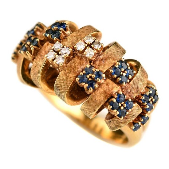 Diamond, Sapphire, 18k Yellow Gold Ring.