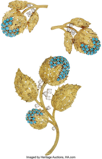 Diamond, Turquoise, Gold Jewelry Suite, Kurt Gutmann The brooch...