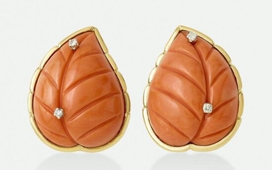Diamond and coral earrings