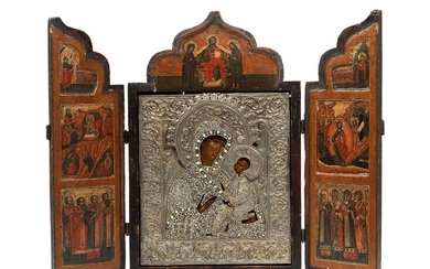 Die Tikhvin-Muttergottes in einem Triptychon des späten 17. Jahrhunderts