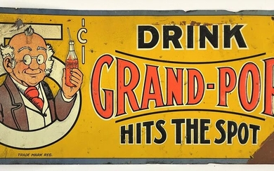 "Drink Grand-Pop Hits the Spot" Tin Advertising Sign
