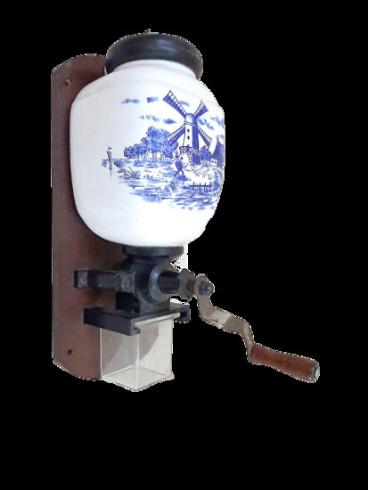 Dutch coffee grinder made of porcelain and cast iron