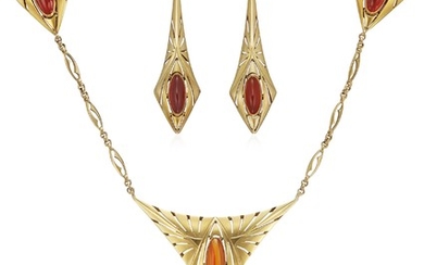 EDYAD ART DECO CARNELIAN AND GOLD NECKLACE