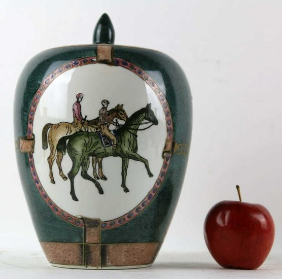 EQUESTRIAN DECORATED 11" CHINESE GINGER JAR