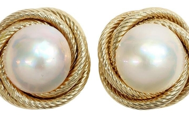ESTATE 14KT GOLD MABE PEARL BUTTON EARRINGS