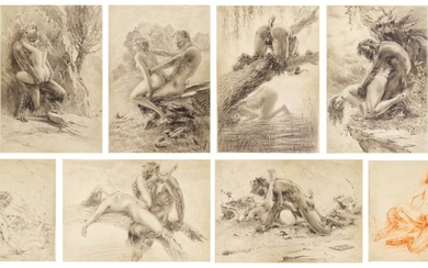 EUROPEAN SCHOOL, Late 19th /Early 20th Century | A GROUP OF TEN EROTIC DRAWINGS OF PAN AND A NYMPH