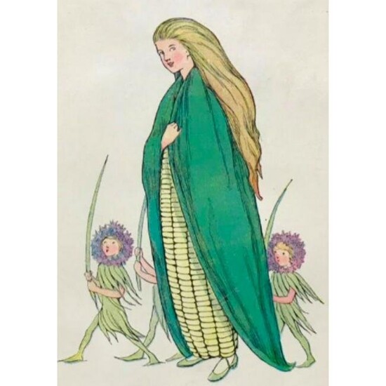 Early 1900's Children's Book Lithograph, Corn Maiden