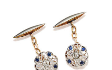 Early 20th Century Pair of Sapphire and Diamond Cufflinks