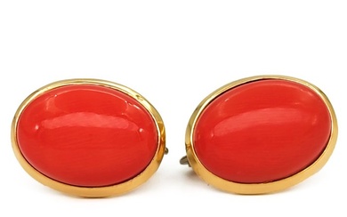 Earrings Yellow gold, 18 carats - Mediterranean red corals