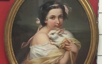 Ecole française du XIXème siècle, Femme au lapin,...