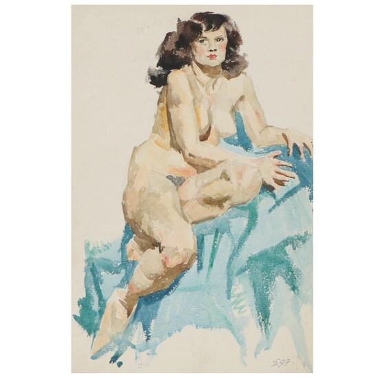 Edmond Fitzgerald Figural Watercolor Painting of Female Nude