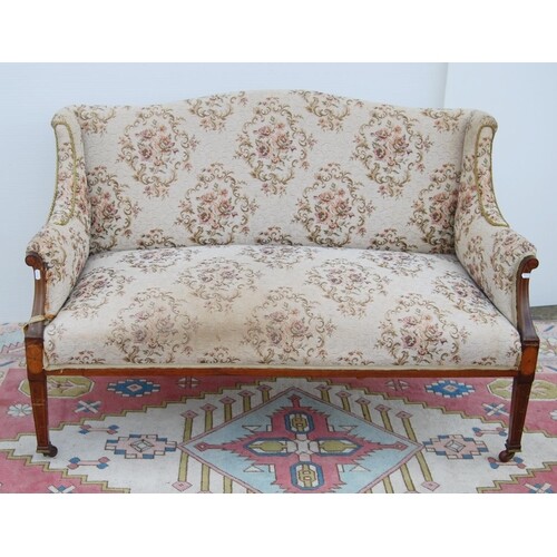 Edwardian mahogany and inlaid parlour sofa with serpentine c...