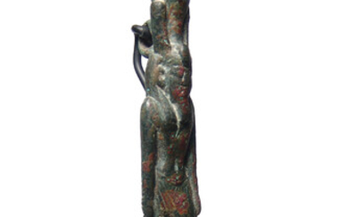 Egyptian bronze figure of a striding Nefertem