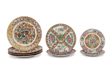 Eight Chinese Canton Famille Rose Porcelain Plates