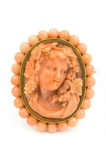 Estate Victorian Yellow Gold and Carved Coral Brooch
