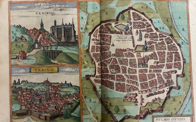 Europe, Map - Italy / Abruzzo, Marche; Braun Georg / Hogenberg Frans - Urbino - Sulmo Ovidii Patria - 1561-1580