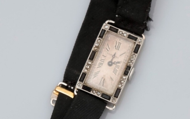 FONTANA, petite montre de dame à boitier rectangulaire en platine et or 750°/°° (18K) ,...