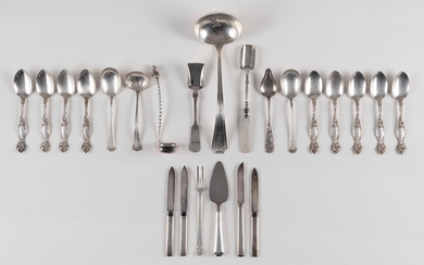 FOURTEEN PIECES OF AMERICAN STERLING AND COIN SILVER FLATWARE