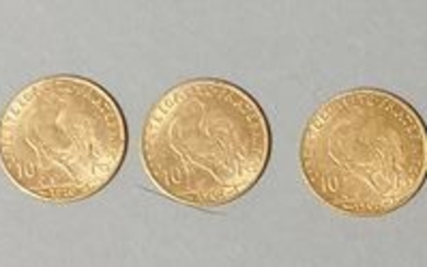 FRANCE. 7 coins 10 gold francs, 1907, 1855,...