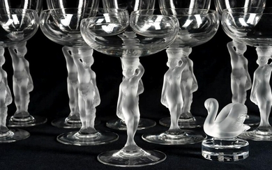 FRENCH FROSTED BACCHANTE STEMWARE AND LALIQUE SWAN
