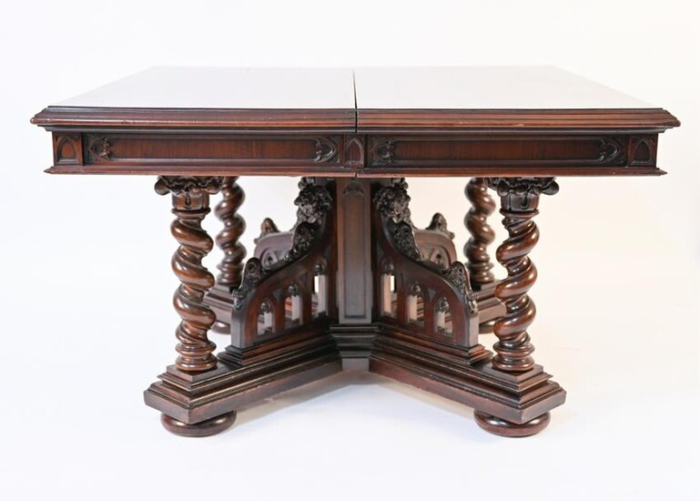 FRENCH GOTHIC REVIVAL CARVED WOOD DINING TABLE
