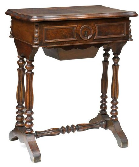 FRENCH LOUIS PHILIPPE FIGURED WALNUT SEWING TABLE