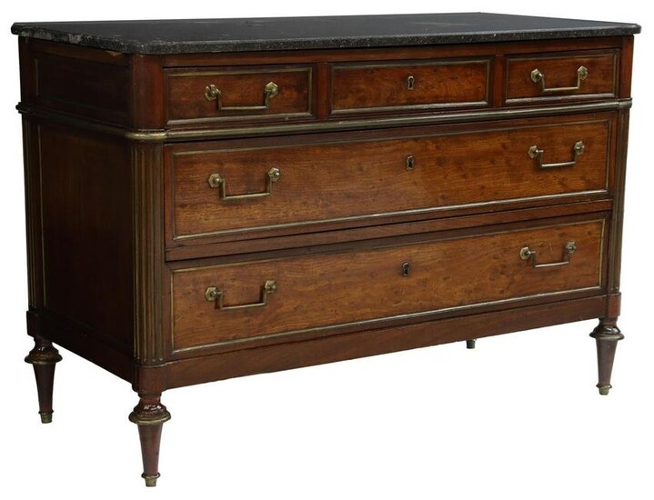 FRENCH LOUIS XVI STYLE MARBLE-TOP MAHOGANY COMMODE