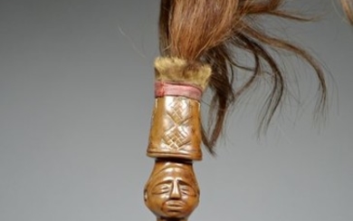 Figurative Fly Whisk - Hair (animal), Wood - Nsesa - KONGO - Democratic Republic of Congo