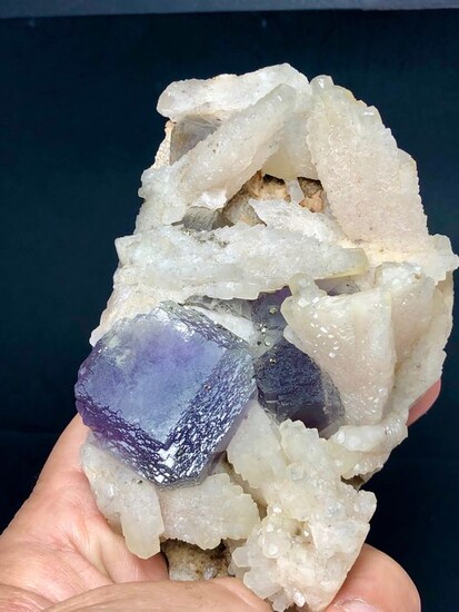 Fluorite 3 cm on calcite with pyrite - 13×8×4 cm - 450 g