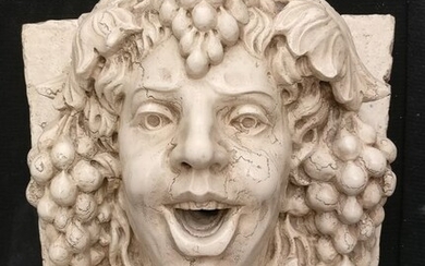 Fountain Mask / Mouth - Face of Bacchus - 43 x 43 cm - Biancone marble of Asiago - First half of the 20th century