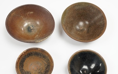 Four Chinese Jian ware bowls, Song dynasty, hare s fur etc. ...