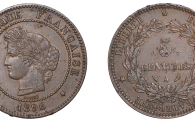 France, Third Republic (1871-1940), 5 Centimes, 1896a, Paris, torch privy mark (Gad....