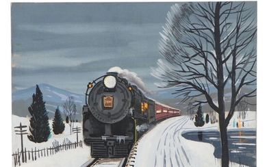Fred Williams Wintertime Acrylic Painting of Train, Late 20th Century