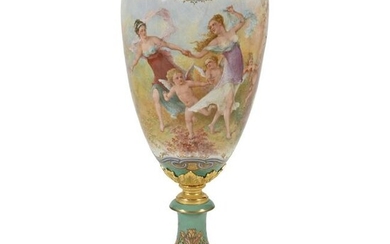 French Art Nouveau Signed Porcelain Floor Vase.