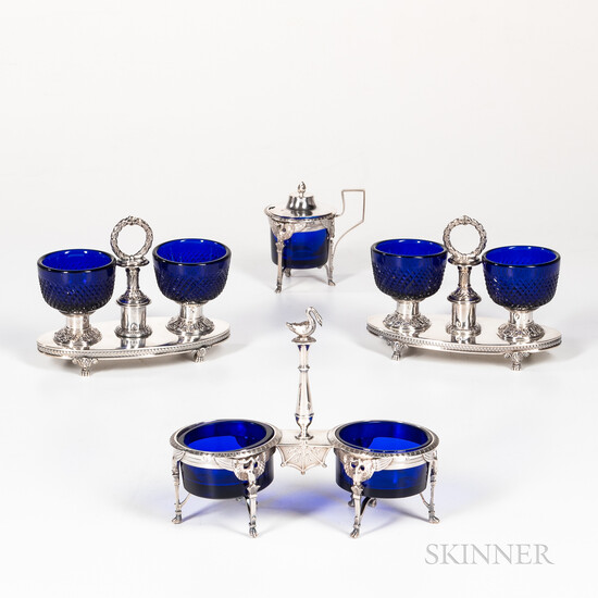 French Cobalt and Sterling Silver Serving Pieces