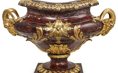 French Dore Bronze & Rouge Griotte Marble Urn