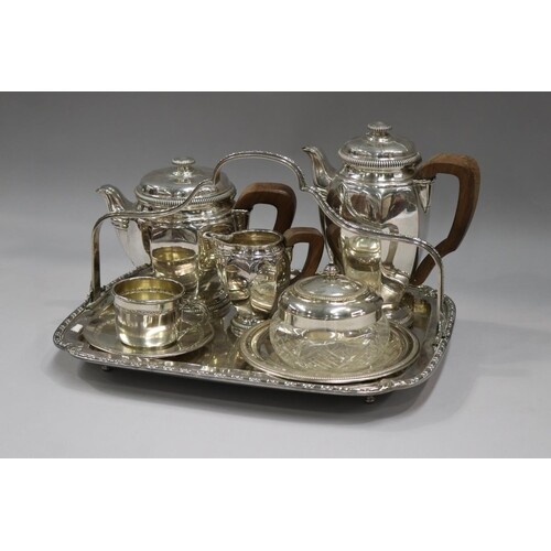 French Empire revival silver metal tea service, to include t...
