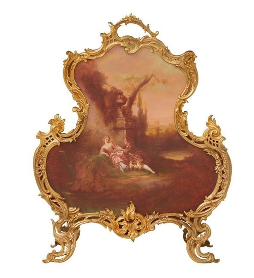 French Gilt-Bronze and Painted Metal Firescreen